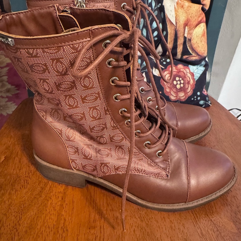 Bebe Cognac Women’s Brown Lace-Up Boots